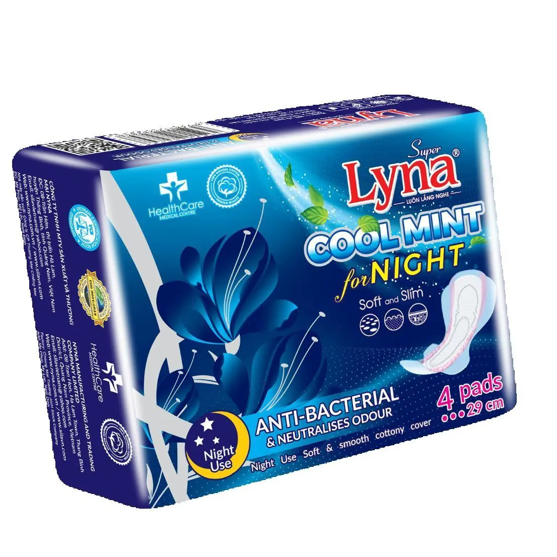Băng vệ sinh Ban Đêm Lyna Cool 29cm ( 4 miếng) Lốc 6 gói