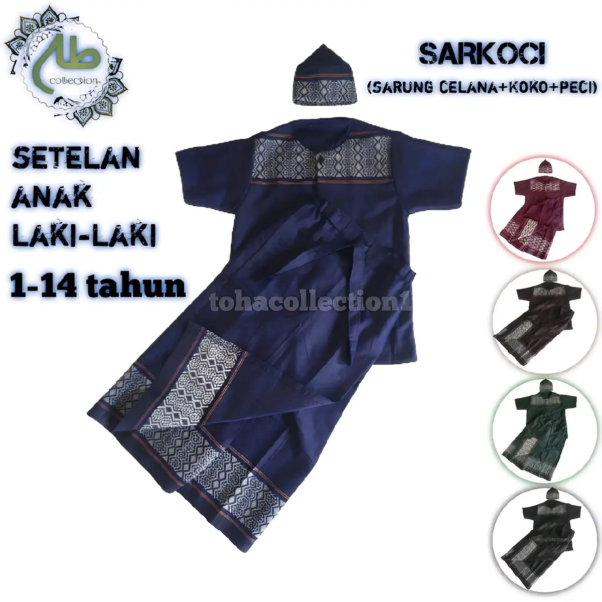 Setelan Koko Anak Laki Laki Sarkoci 1-14 Tahun Baju Peci Celana Muslim