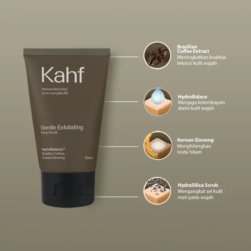 Kahf Face Wash Scrub Skincare Perawatan Wajah Pria dan Remaja untuk Kulit Berminyak Berjerawat Kusam dan Lelah Collection Acne Care, Triple Collection Oil, Skin Energizing & Brightening dan Gentle Exfoliating Scrub 3