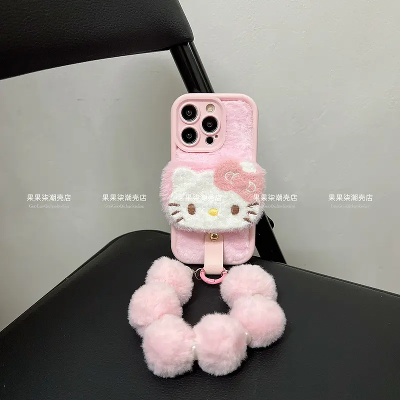 Ốp Điện Thoại Apple 16, Thiết Kế Kitty Mặt To Nhồi Bông Màu Hồng, Có Dây Đeo Buộc, Dây Đeo Tay Iphone15promax, Thích Hợp Cho 14 / 13 Và 12 Nữ 7