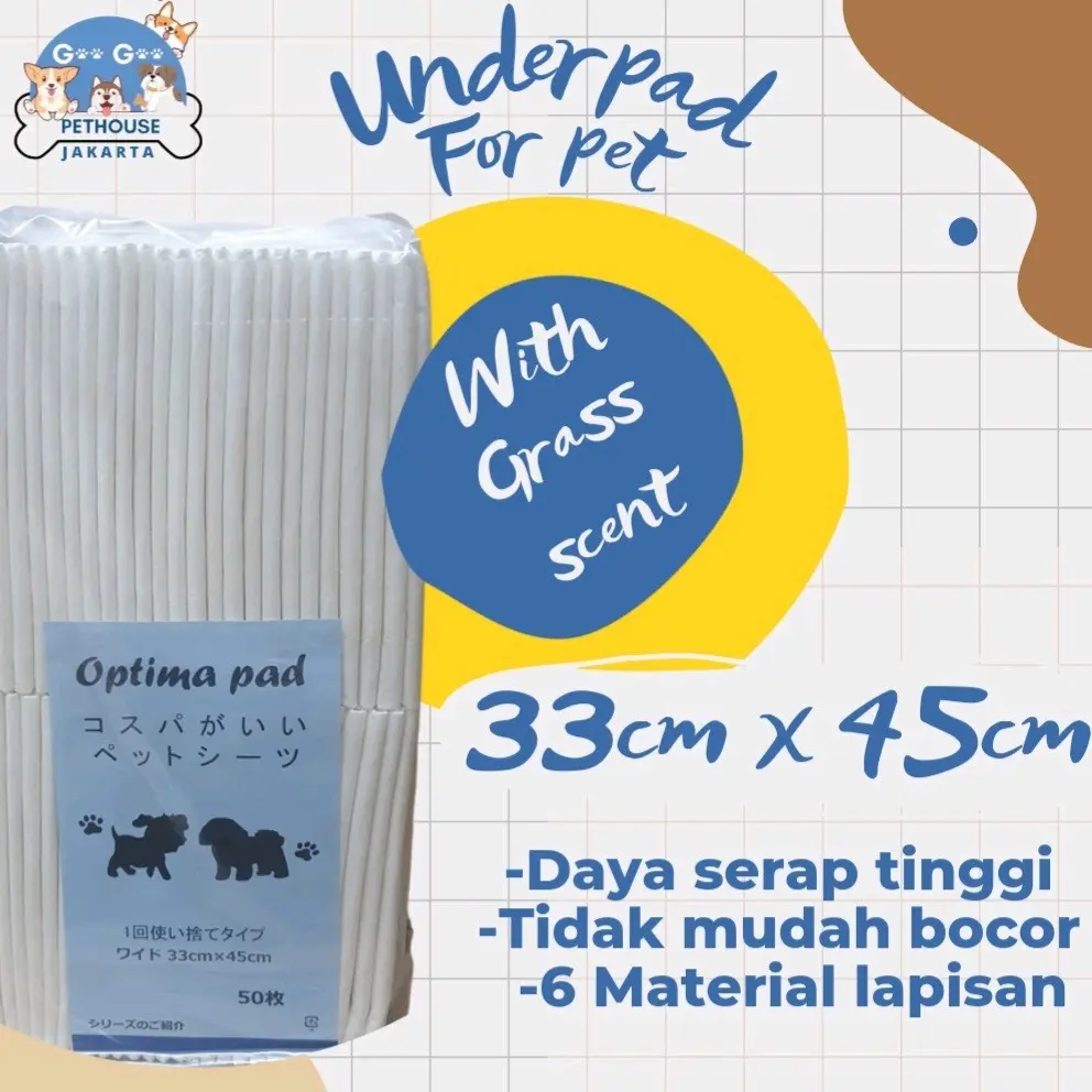 Underpad perlak alas pipis anjing wangi rumput ukuran 33 cm x 45 cm - 1 Pack