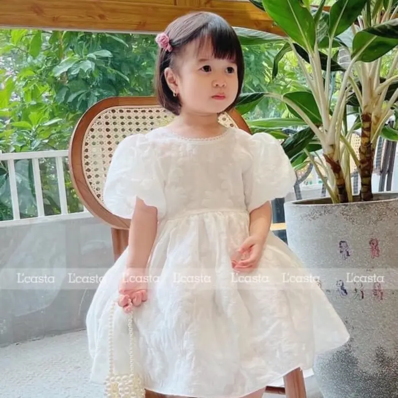 Váy Đầm Gấm Hoa Tay Phồng Cao Cấp Cho Bé Gái 6
