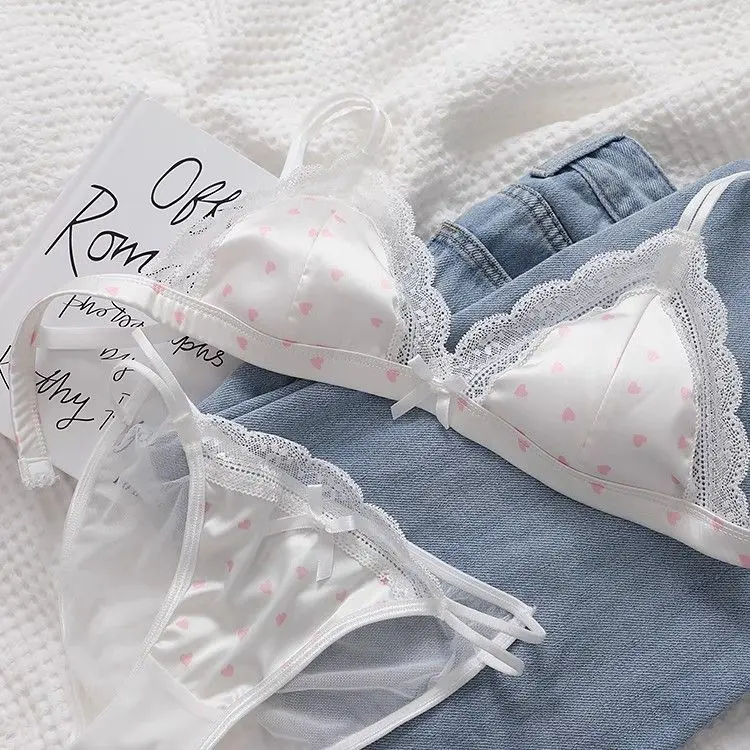 Áo Ngực Cúp Tam Giác Ren Gợi Cảm Cho Nữ, Chất Liệu Satin Mỏng, Không Có Vòng Thép, Ngực Nhỏ Phong Cách Cô Gái Ngọt Ngào Kiểu Pháp, Một Mảnh / Bộ, Hàng Mới Về Năm 2024 5