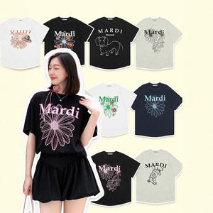 2025 New Korean Mardi Short Sleeve Gold and Silver Daisy T-Shirt Versatile Loose Women's Top Lingerie Womenswear Casual Crewneck