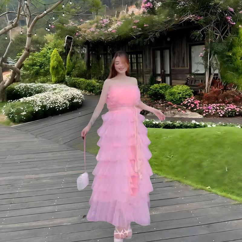 Đầm tầng lưới 2 dây có mút sang chảnh - Thời Trang TIX đơn nữ váy trắng kem voan trắng Nhung Women Voi Dress Màu Trắng promdress katie 6