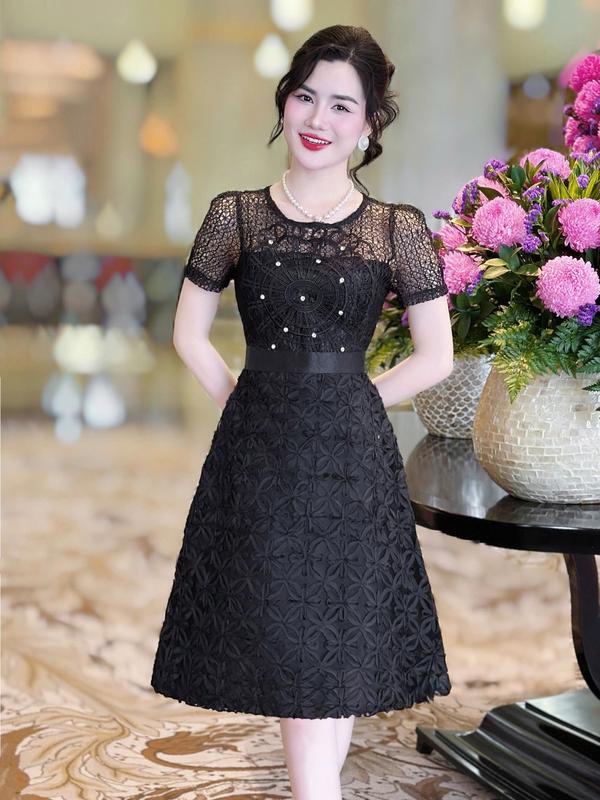 [MIỄN SHIP] MDU4476 Váy Ren Hàn Dệt Hoa Nổi 2 Lớp - Họa Tiết Ren Đính Đá Lấp Lánh Dành Cho Nữ Women Dress Đen