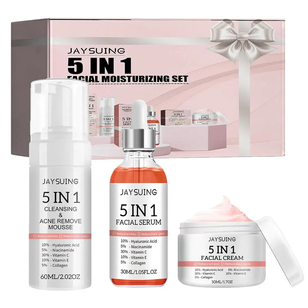 Christmas 5 in 1 Skin Care Kit, 1 Set Skincare Kit, Includes Moisturizing Facial Cream & Serum & Cleanser, Hydrating Skin Care Tool, Mr and Mr Gift Sets, Girls Pamper, Secret Santa Gift, Skincare