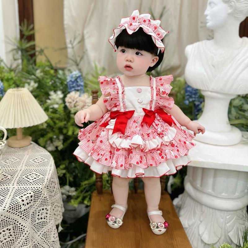 Đầm Lolita Ca Rô Đỏ Mèo 2 Nơ Cho Bé Kèm Băng Đô Quần Chip Cho Bé Gái 3-16kg Jean