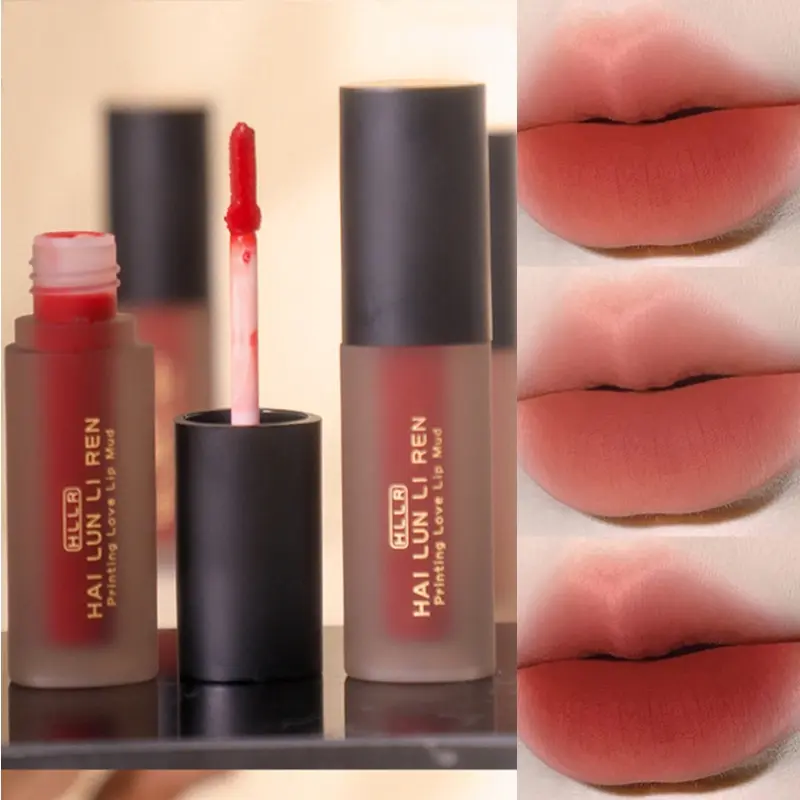 Son tint Nhung Mờ Lâu Trôi, Không Thấm Nước, Kết Cấu Mượt Mà, Son Môi Dạng Lỏng Màu Nâu Đỏ, Mỹ Phẩm Trang Điểm