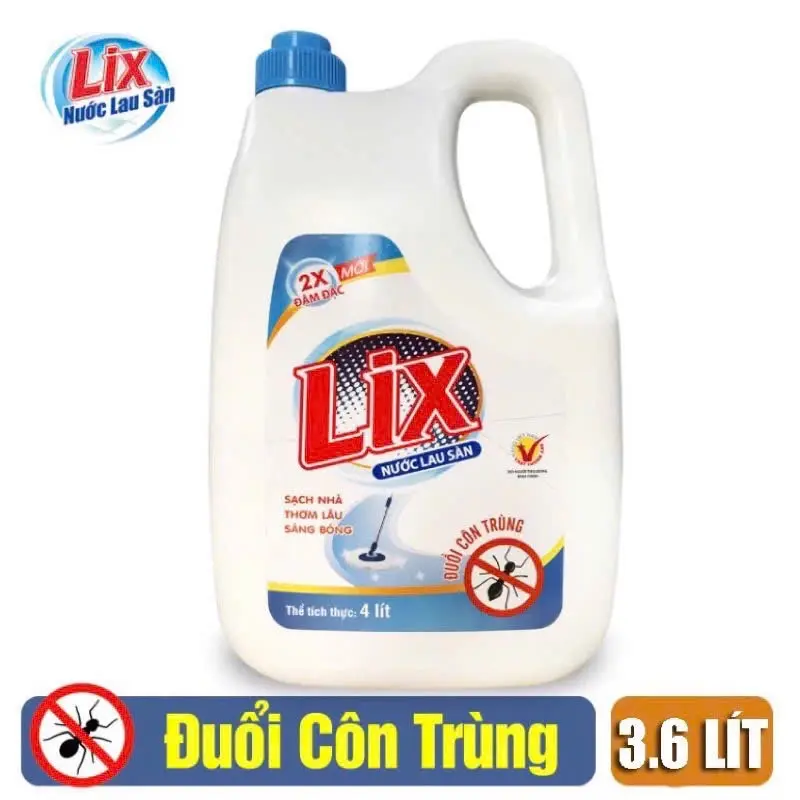 Nước lau sàn Lix đuổi côn trùng 3.6kg sạch nhà, thơm lâu, sáng bóng, hiệu quả trong việc đuổi côn trùng.