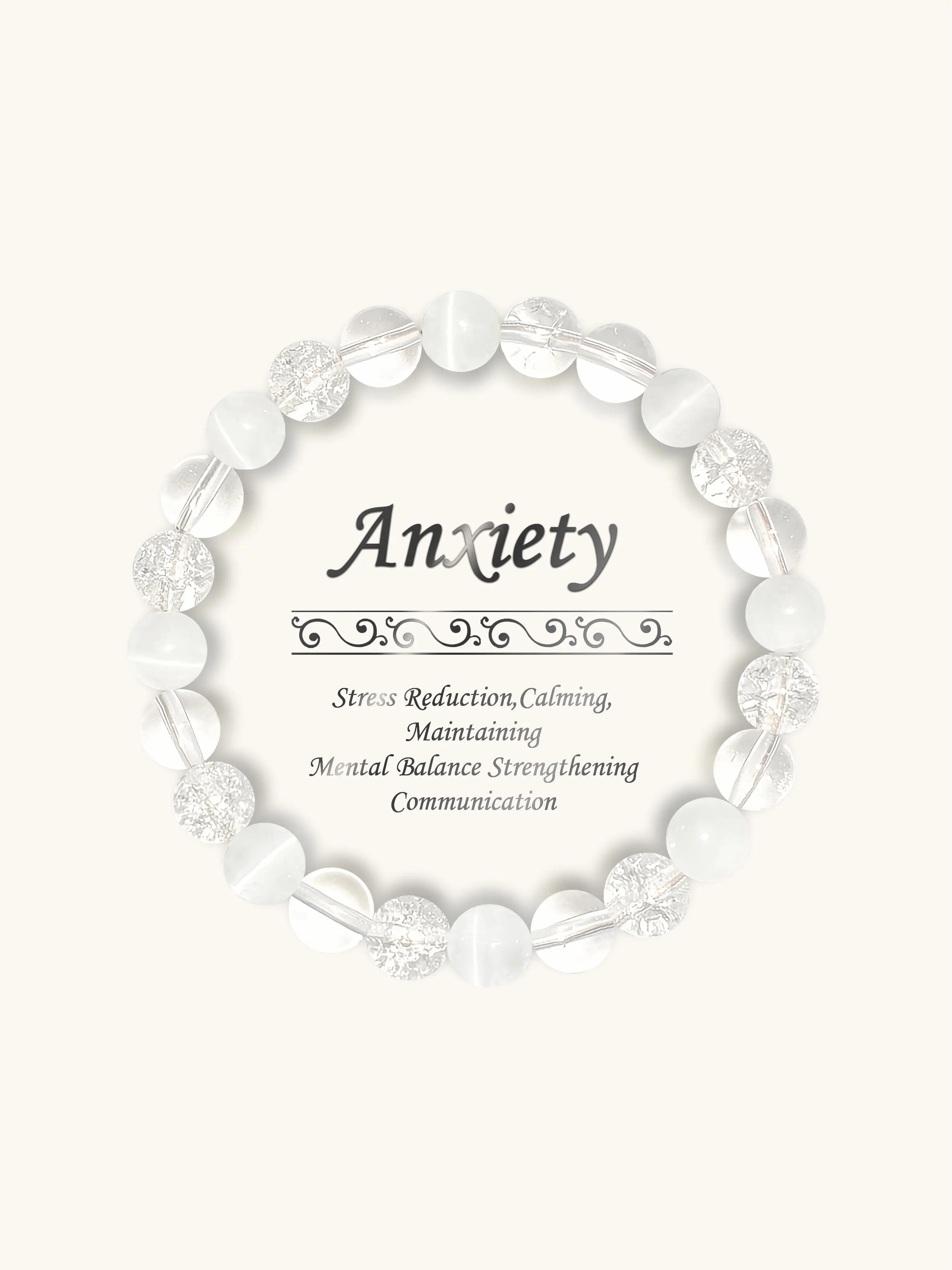 Anxiety Relief Bracelet, Stress Reduction & Calming Crystal for Mental Balance, Stone for Clear Communication & Emotional Stability, Beads Bracelets