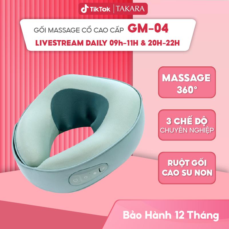  Gối massage cổ cao cấp TAKARA GM-04 Máy Massage cổ chữ U với 3 mức nhiệt chườm nóng có miếng dán điều chỉnh kích thước cổ 