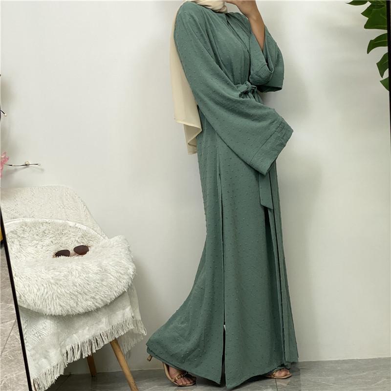 Product Introduction of Robe Three-Piece Set Long Cardigan Sleeveless Top and Pants with Pockets Muslim Islamic Clothing 1958 13