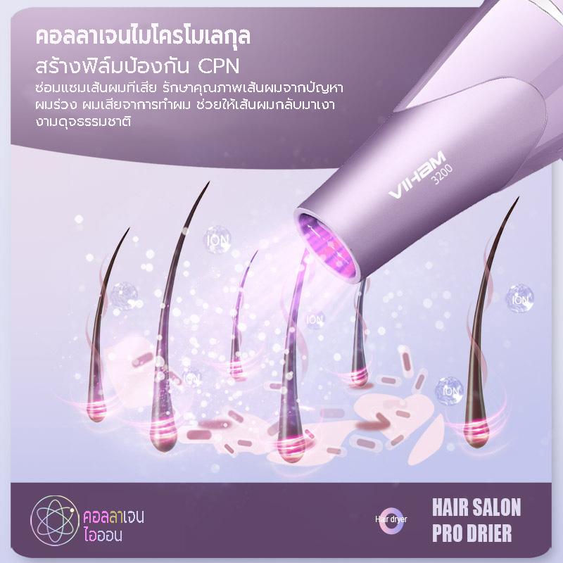 ไดร์เป่าผม 3200 วัตต์  Hair dryer เครื่องเป่าผม ที่เป่าผม ลมแรง ไอออน แสงสีฟ้า บำรุงเส้นผม ลมร้อน/ลมเย็น ปรับความร้อนได้6ระดับ เสียงเบา 1