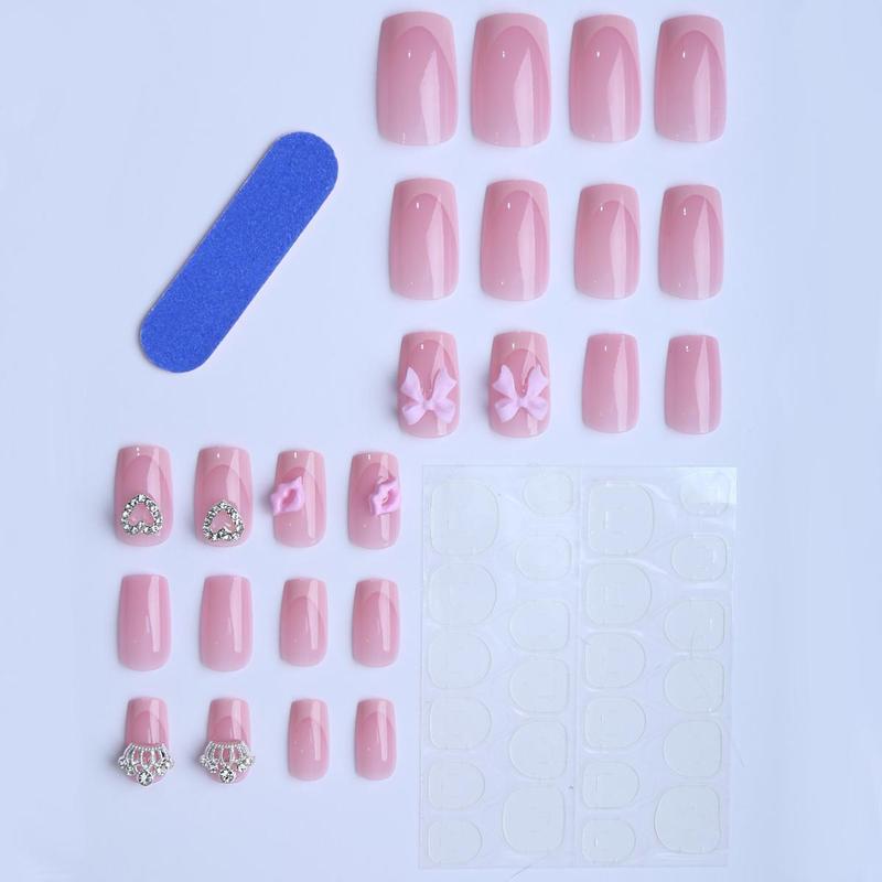 Product Introduction of 3D Lip Print Pattern Fake Nail with Tape & Nail File, 24pcs/set Rhinestone Decor Press on Nails for Women & Girls DIY Nail Art, Elegant Stick on Nails Kit, Christmas, Christmas Gift 13