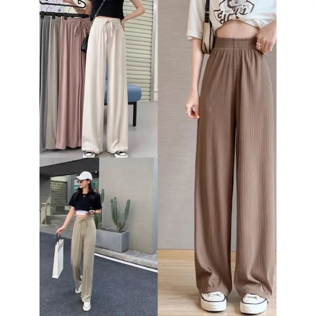 Quần Dài Ống Rộng cho nữ, quần suông nữ Vải chiffon Lụa Lạnh Mỏng Thời Trang hàn quốc mềm mát nhẹ -xuongmaypijamachucanh