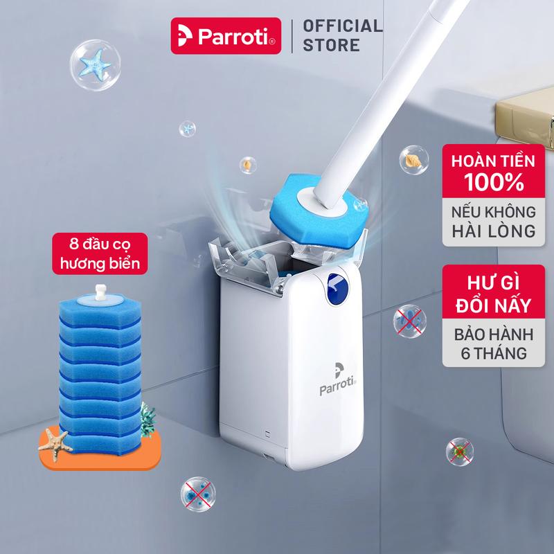 Cây Cọ Bồn Cầu, Bộ Cọ Toilet 2 Trong 1 Có Dán Tường, Miếng Lau Thay Thế Có Chất Tẩy Rửa Hương Biển, Oải Hương, Đầu Cọ Xoay 360 Độ Cọ Sạch Ngóc Ngách Khe Hẹp Linh Hoạt Parroti Slim - SL04