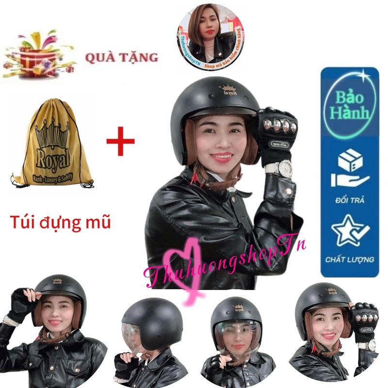Mũ bảo hiểm Royal Beauty M139 kính âm khói trà - Size M/L/XL/XXL cho Nam/Nữ (tặng kèm túi rút đựng mũ ) Helmet