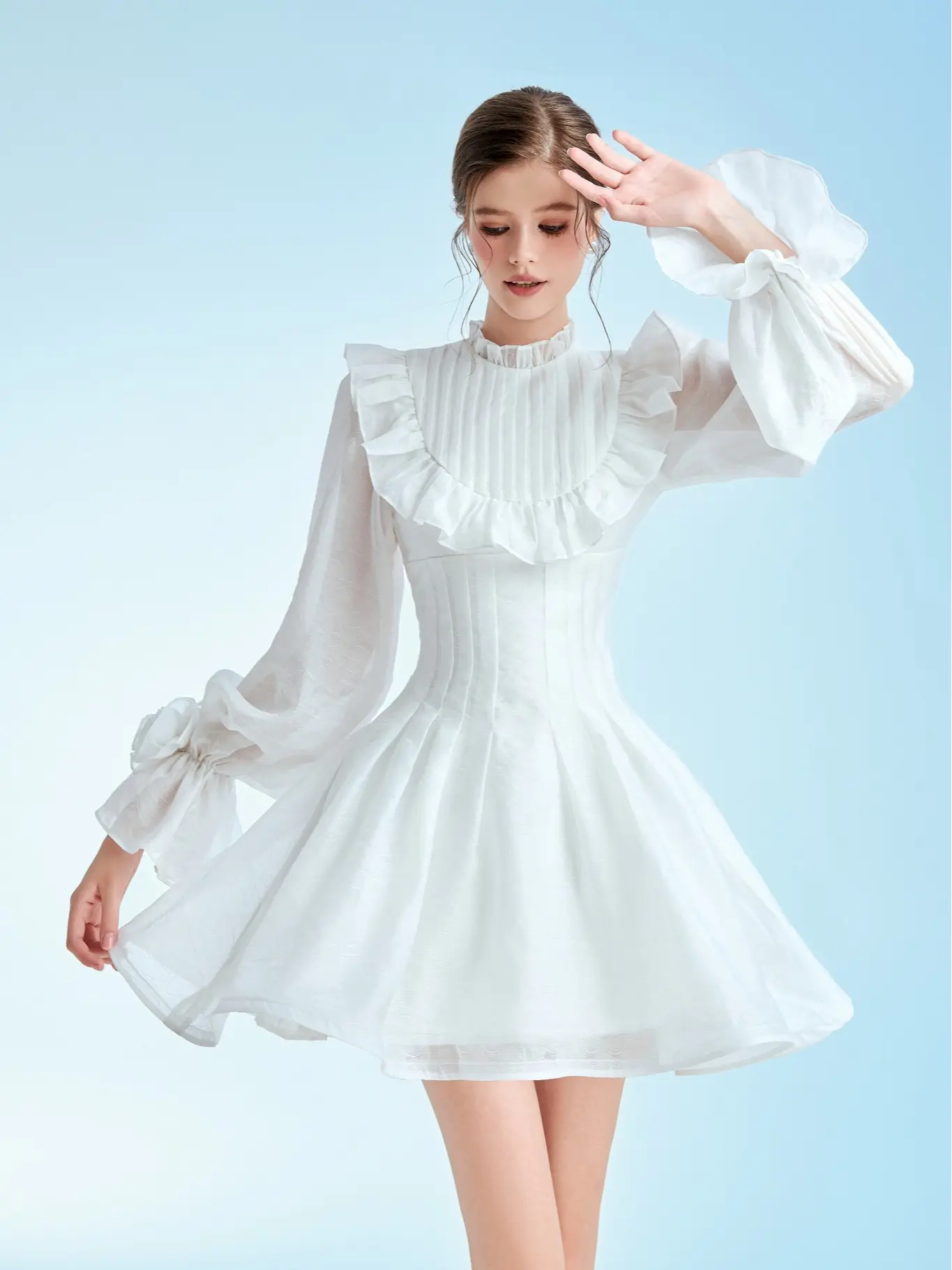 THOSE STUDIOS Đầm trắng tiểu thư dài tay dáng ngắn thanh lịch , sang trọng Linda  Dress