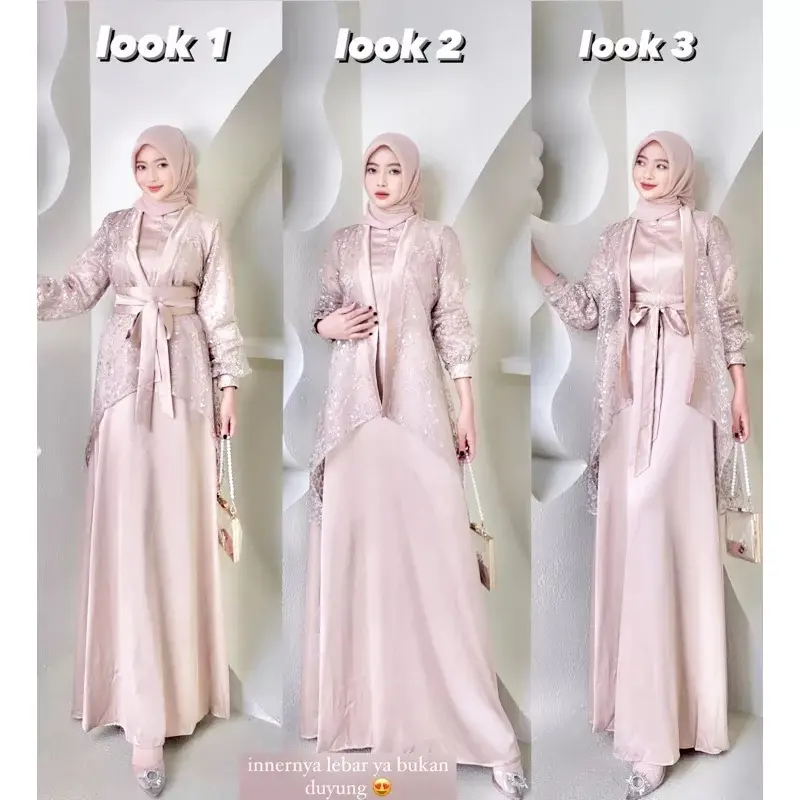 NHB - Fuji Dress Satu Set Inner Outer Kimono Fashion Gamis Muslim Wanita Pesta Kondangan Bridesmaid Wisuda Brokat Tille Bordir Motif Bisa Cod 0