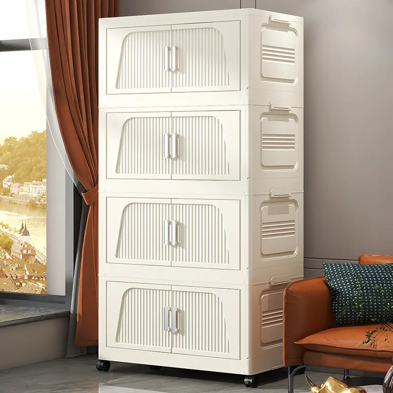 Storage Organizer Box Floor-standing Household Toy Sundries Storage Cabinet Transparent Foldable Plastic Storage Box Light Luxury Wardrobe