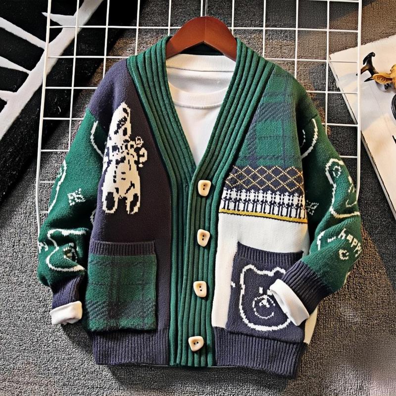  20-60kg Áo Len dệt kim cho bé trai Phong Cách Hàn Quốc Áo khoác thường ngày có cúc mới mùa thu đông 