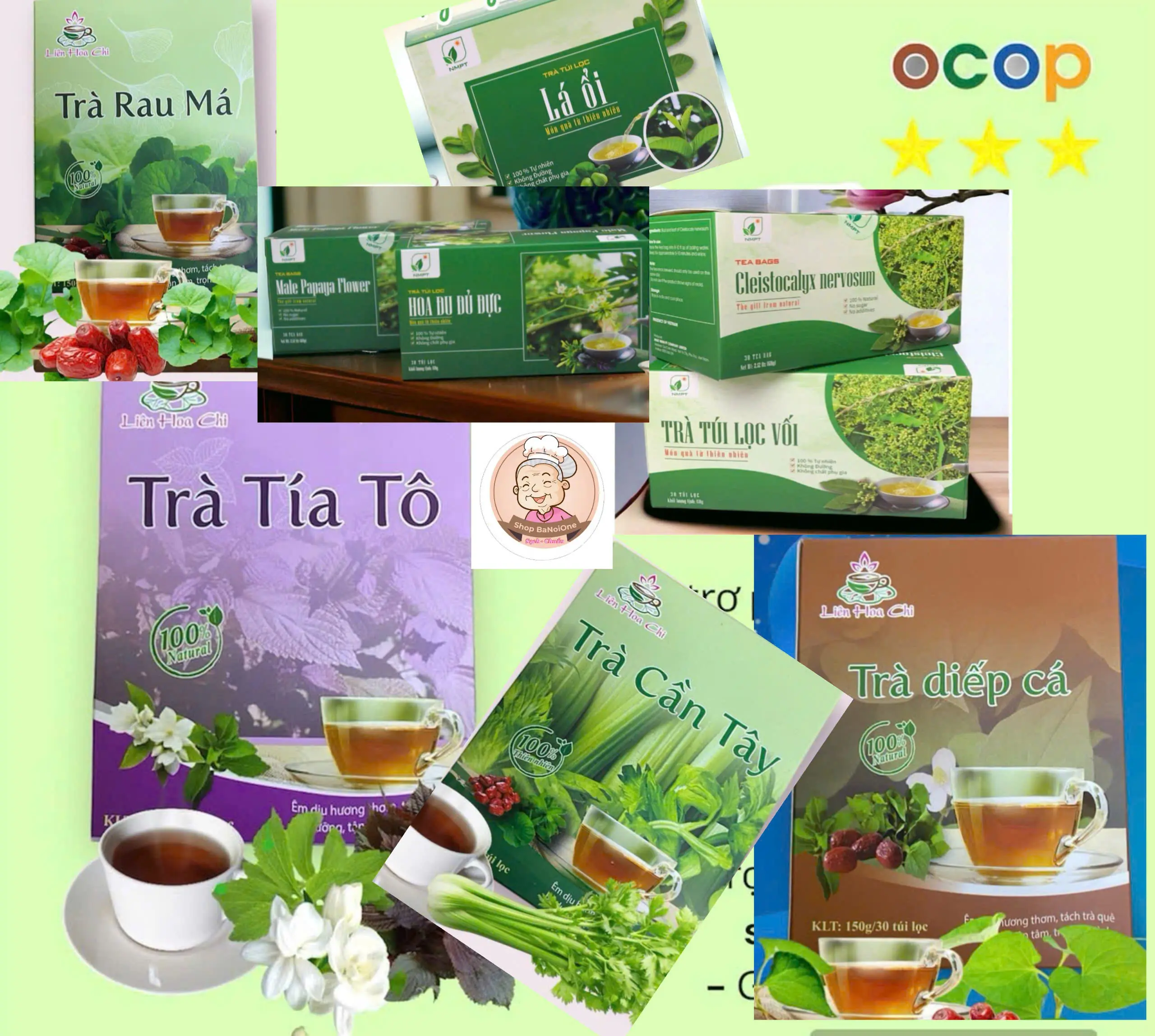 Trà Lá ổi/Rau má/Diếp cá/Cần tây/Tía tô/Hoa đu đủ đực/Lá vối (30 túi lọc/hộp)