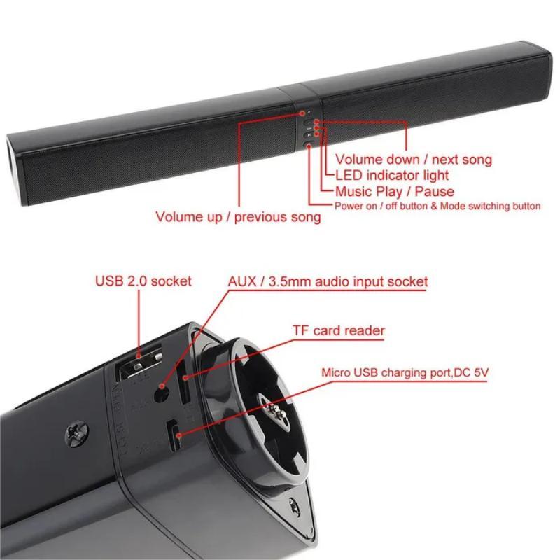 Wireless Bluetooth-compatible Soundbar, 1 Count Modern Design Bluetooth-compatible Computer Speaker, Portable Stereo Soundbar for Multiple Devices, Use for Spring Travel, Stocking Fillers Gift 9