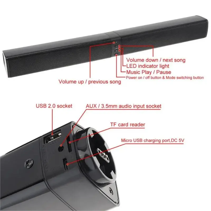 Wireless Bluetooth-compatible Soundbar, 1 Count Modern Design Bluetooth-compatible Computer Speaker, Portable Stereo Soundbar for Multiple Devices, Use for Spring Travel, Stocking Fillers Gift 8
