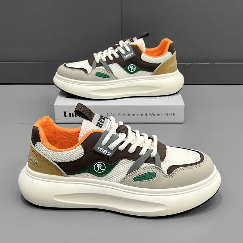 2025 Spring Men's New Odor-resistant Thick-soled Height-increasing Sneakers Versatile Trendy Shoes Non-slip Mesh Breathable Casual Men's Shoes