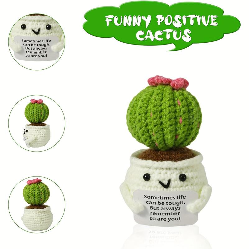Cactus Design Crochet Ornament, 1 Count Mini Creative Handmade Knitted Cactus Toy with Positive Card, Decorative Flower for Home Office Dormitory School Living Room Desktop 2
