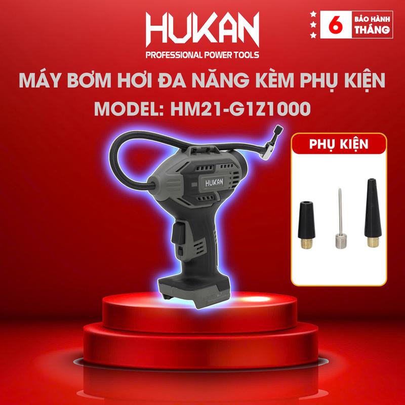 [GEN 1] Máy bơm pin đa năng Z1000 Hukan XÁM 4 chế độ Bơm lốp xe máy, ô tô, xe đạp, bơm phao tiện lợi mang đi lại, cất gọn ô tô