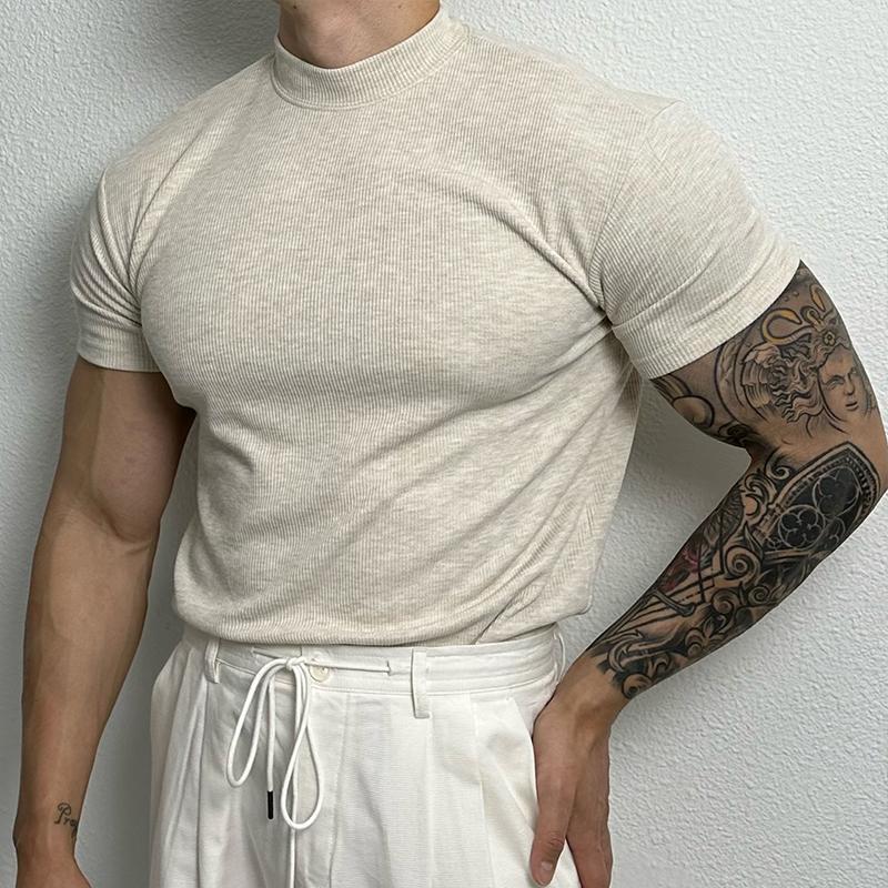 Summer plus size men's clothing 300 jin 2025 new solid color half-high neck short-sleeved-shirt for men 5