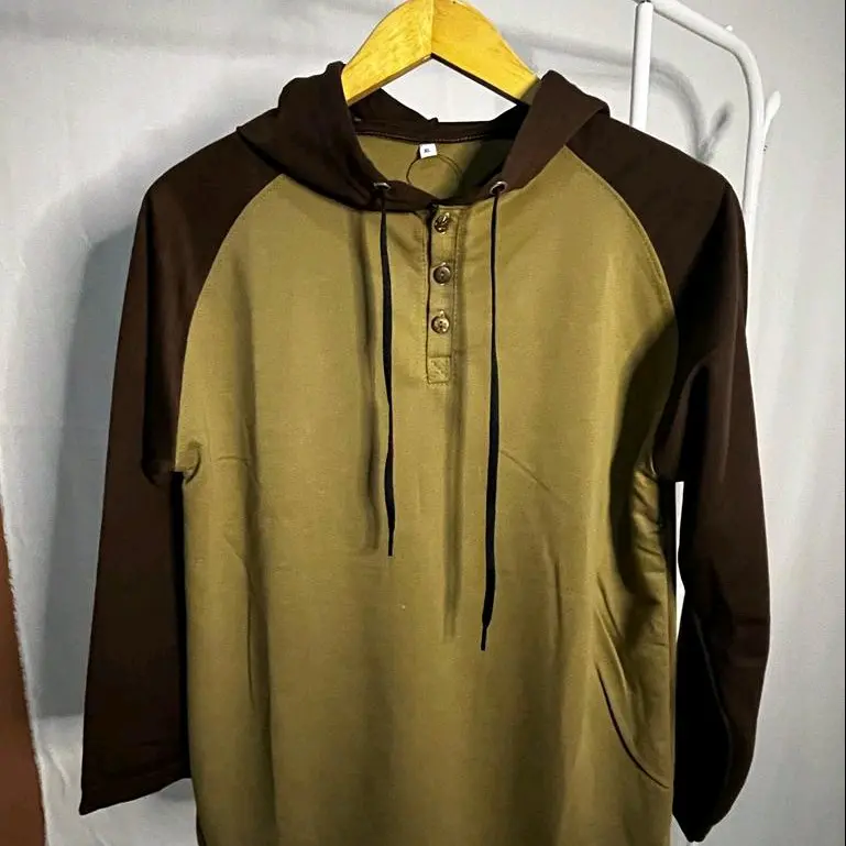 Kaos Pria Bertopi Lengan Panjang Motif Reglan Hitam Bahan Katun Baby Terry Hoodie Sweater Lokal Nyaman Lembut Keren Distro Combed