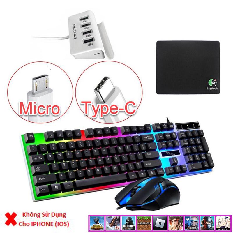 Combo USB OTG HUB + Bàn Phím Chuột G21B LED | Chơi Game Minecraft Roblox Văn phòng | Dùng cho ANDROI