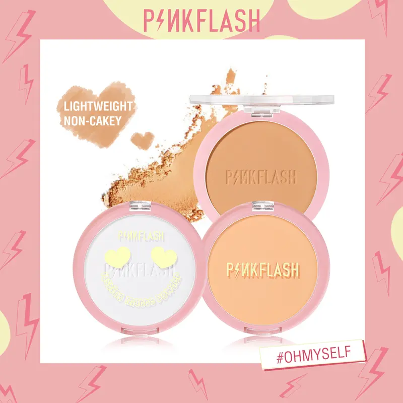 PINKFLASH Oil-Control Matte Powder Compact - Moisturizing, Long-lasting, Sweat-proof, Waterproof, Natural Finish Lightweight Makeup Brush Foundation Setting Smooth