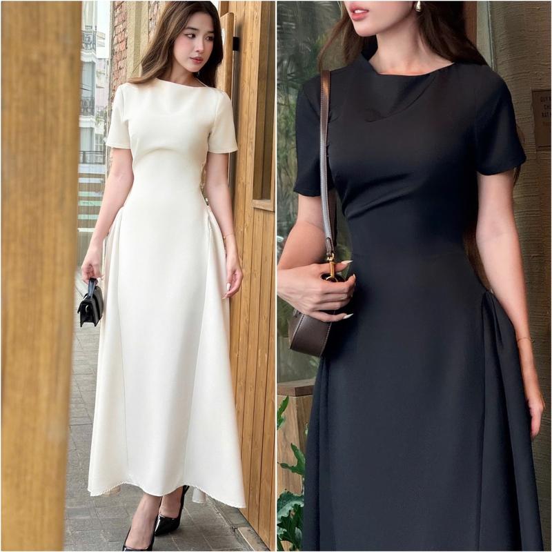 Đầm Xoè Lệch Vai Nhún Hông Tôn Dáng Đi Tiệc Hai Màu Nữ Váy xinh sang chảnh Váy xinh. xinh sang chảnh váy đi biển đẹp Váy Đi Tiệc Đám Cưới Váy Xinh