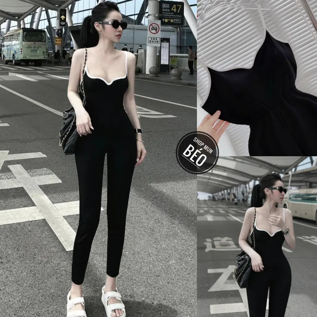 Jumpsuit dài 2 dây viền có sẵn mút chất thun gân co giãn thích hợp mặc đi tiệc đi làm đi chơi phù hợp với mọi phong cách