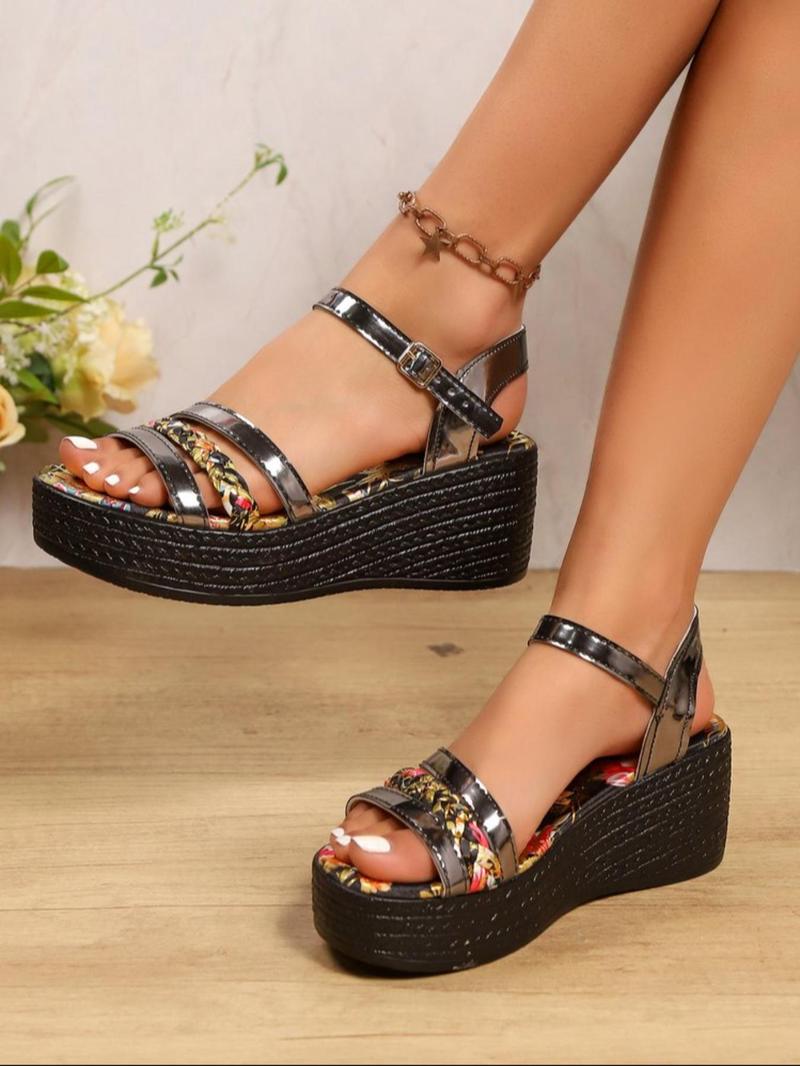 Product Introduction of Women's Fashionable Solid Color Platform Sandals, Casual Comfortable Wedge Sandals for Summer, Female All-match Round Toe Sandals for Daily Wear, Walking Shoes 6