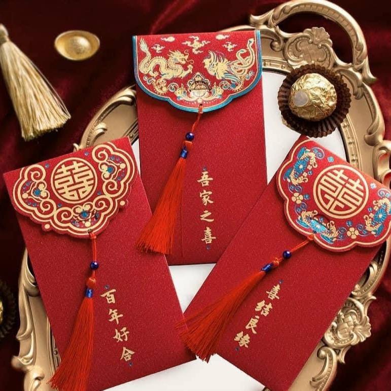 10 Bao Lì Xì Đỏ May Mắn cho dịp lễ, Tết, đám cưới, đám hỏi, tân gia bê tráp tên thiệp baoli x