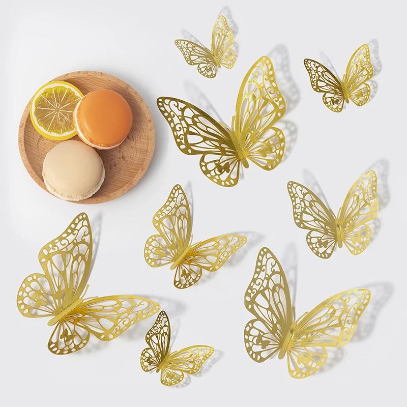 Product Introduction of 12/24/48pcs 3D Butterfly Wall Decor Wall Sticker, Gold Butterfly Decorations for Butterfly Birthday Party Cake Room Decorations 8
