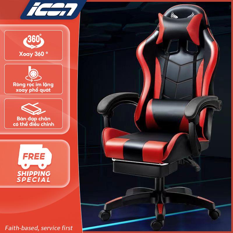 (Nâng cấp thêm gác chân) Ghế gaming  ICON, ghế văn phòng, ghế công thái học, ghế dùng cho gia đình, có thể điều chỉnh độ ngả người tùy sở thích , bọc da êm ái  thoải mái khi ngồi lâu, có thể điều chỉnh độ cao. bộ  ghế