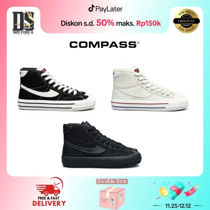 [ORIGINAL] Compass Retrograde High DECON Black White / Cream / Triple Black Karet Shoes Casual Pria