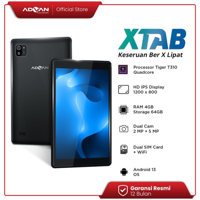 (FREE CASE) ADVAN XTAB 4GB/64GB 8" Inci Quadcore T310 Tablet Android 13 HD IPS Dual SIM 4G LTE Dual Camera WiFi Bluetooth 3