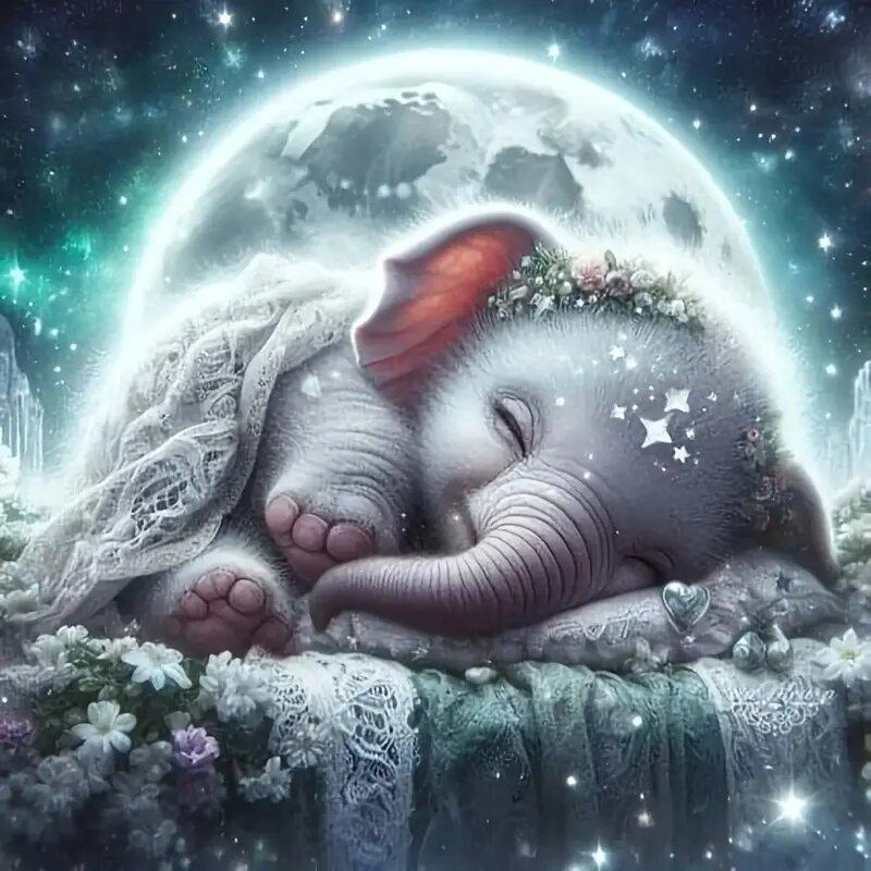 Product Introduction of Cute Sleeping Elephant Pattern DIY Diamond Arts Colorful Painting Kit without Frame, 5D Diamond Decor Painting Kit, DIY Wall Art Decor for Home 2