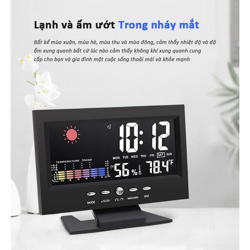 Đồng hồ báo thức điện tử thời tiết phát minh màn hình LED thời tiết nhiệt độ và độ ẩm hàng ngàn năm theo dõi đồng hồ báo thức thời tiết 5