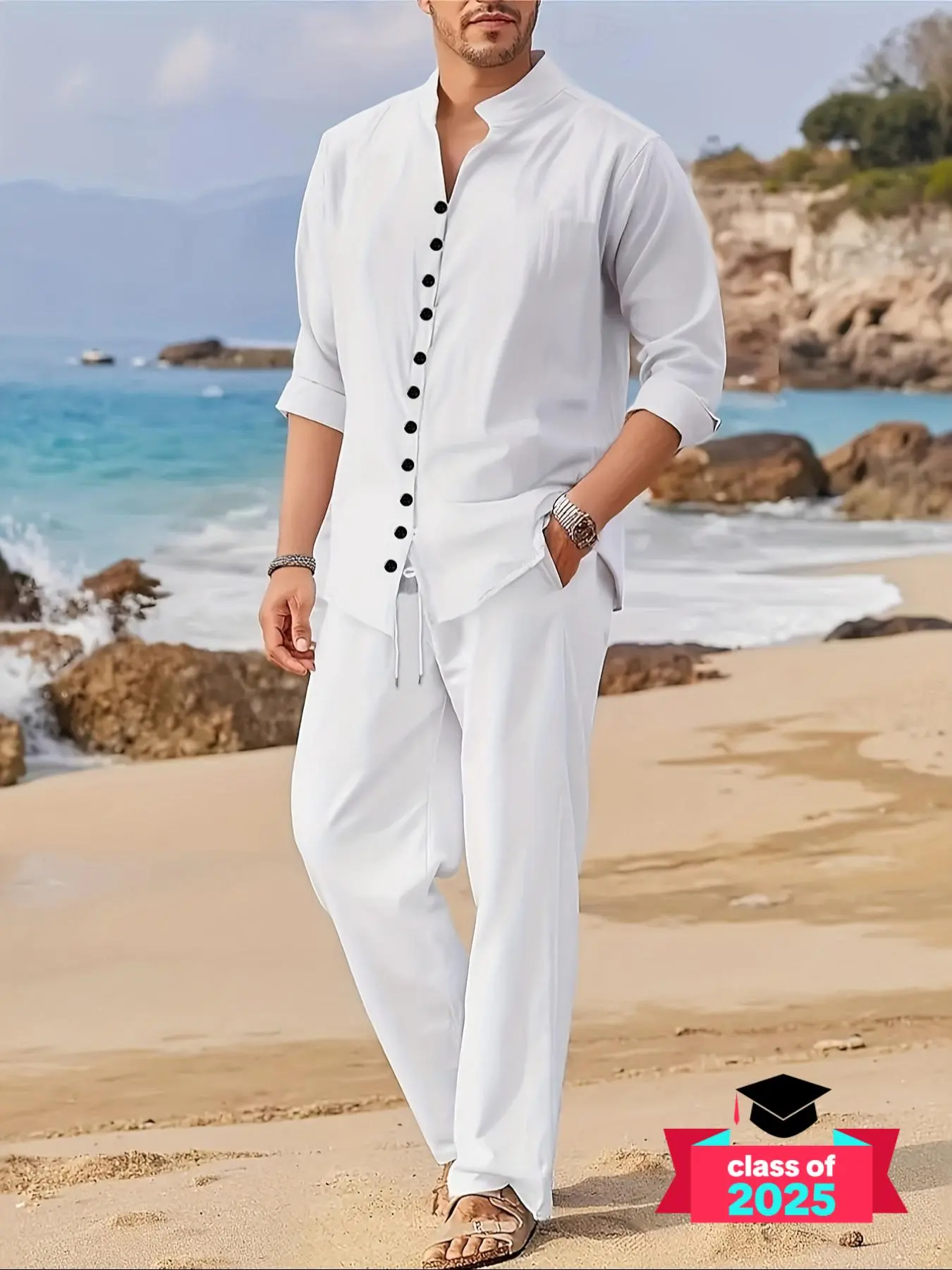 Men's Solid Color Button Front Shirt & Pocket Pants Two-piece Set, Regular Fit Casual Comfy Top & Trousers for Daily Wear, Men's Two-piece Outfits for All Seasons
