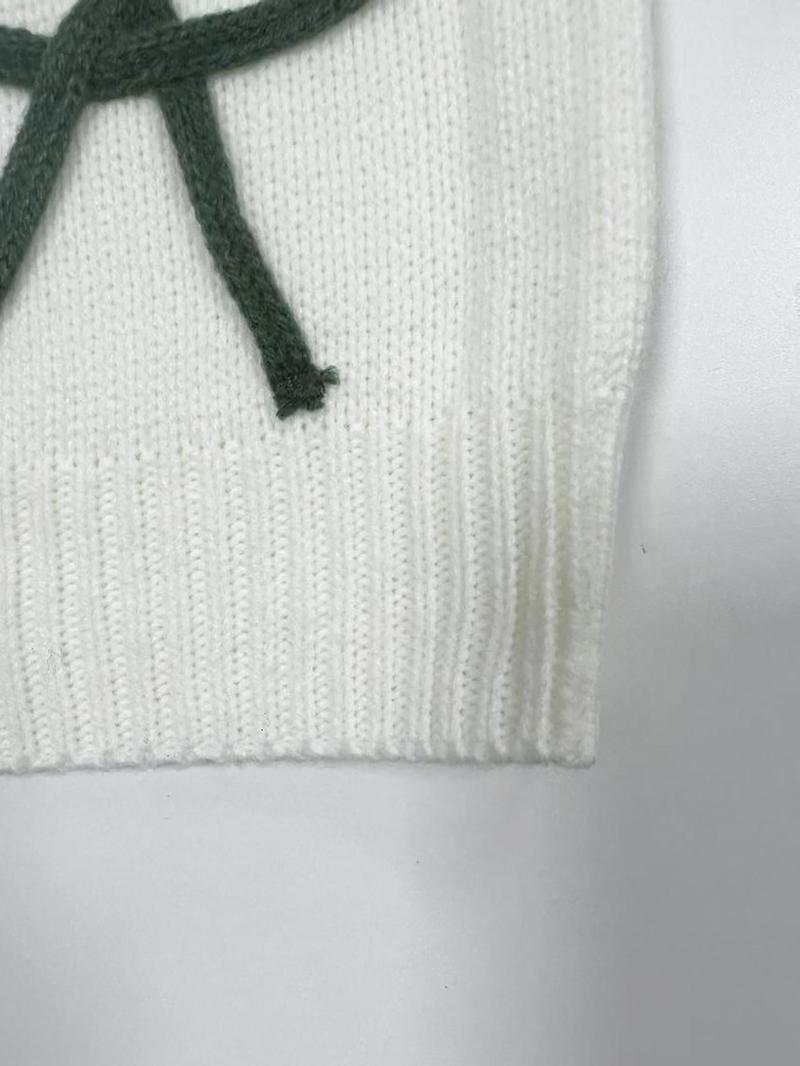 Product Introduction of Women's Colorblock Bow Pattern V Neck Sweater Cardigan, Casual Long Sleeve Cardigan for Spring, Fashion Women's Knitwear for Daily Wear Valentine's Day, gift 8