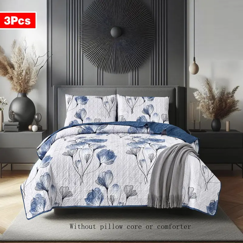 Floral Print Bedspread Set, 1 Count Bed Cover & 2 Counts Pillowcase without Filler, Soft Comfortable Bedding Set for Home Bedroom 0
