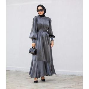 Pakaian Wanita, Gaya Muslim, Warna Pepejal, Tepi Ruffle, Rekaan Pendulum, Tali, Lengan Panjang, Gaun Fesyen Elegan, Baharu untuk 2024